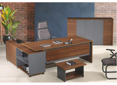 Suite Office Corner Office Table Office Desk Set 3 Pieces Wood Office Furniture Brown