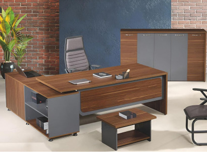 Suite Office Corner Office Table Office Desk Set 3 Pieces Wood Office Furniture Brown