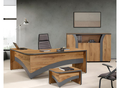 Suite Office Corner Office Table Office Desk Set 3 Pieces Wood Office Furniture Brown