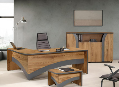 Suite Office Corner Office Table Office Desk Set 3 Pieces Wood Office Furniture Brown
