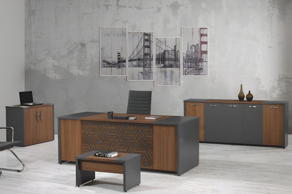 Complete Office Office desk Office furniture Desk Set 4-piece Wood Brown Office