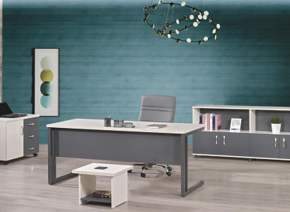 Office furniture Gray Set 4pcs Desk Complete Office Wardrobe Wood Group