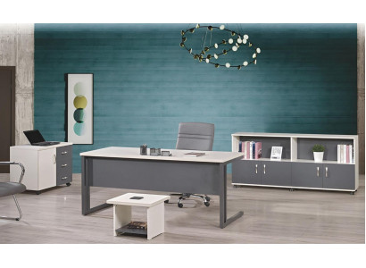 Work table Office furniture Computer furniture Desk 4-piece Wood Set Gray