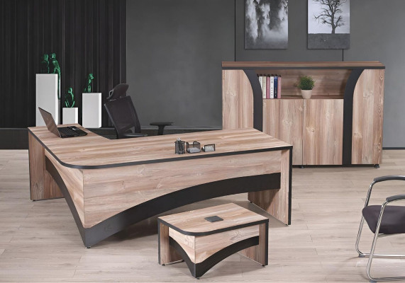 Office furniture Complete Office Corner Office table Office Office desk 3-piece Wood Brown