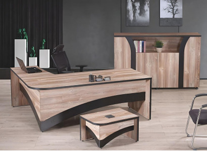 Office furniture Complete Office Corner Office table Office Office desk 3-piece Wood Brown
