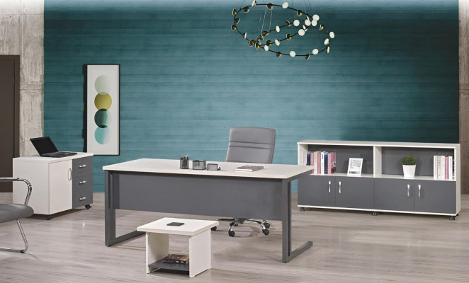 Computer furniture work table Office furniture Desk 4-piece Wood Set Grey