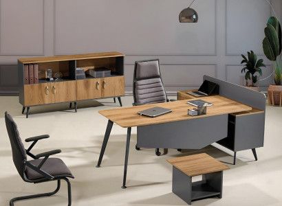 Suite Office furniture Corner Office table Desk Set 3-piece Wood Brown Office