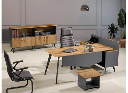 Corner Office table Modern Study room furniture Brown Office 3-piece Wood Set Group