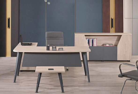 Office furniture corner office table work table Complete Office 3-piece wood set gray