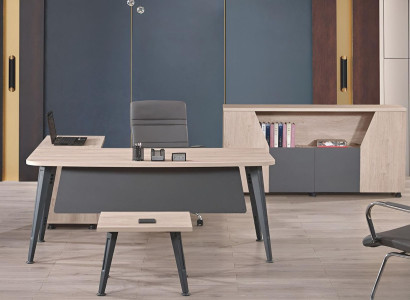 Office furniture corner office table work table Complete Office 3-piece wood set gray