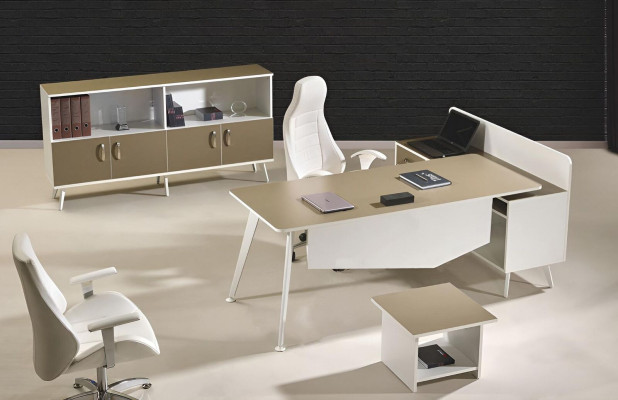 Corner Office table Study room furniture White Complete Office Office 3-piece Wood Set