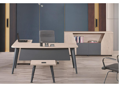 Corner office table work table complete office office furniture 3-piece wood set grey
