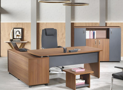 Corner Office table Study room furniture Complete Office Office 3-piece Wood Brown Set