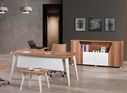 Office furniture White Set 3-piece corner office table Complete Office Wardrobe Wood Group