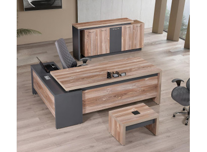 Study room furniture Corner Office table Complete e 3-piece Wood Gray Office furniture