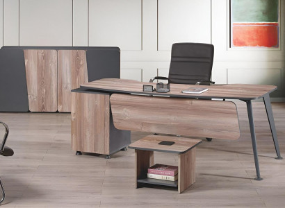 Furniture Office Study room furniture Desk Set 3pcs Wood Brown Table
