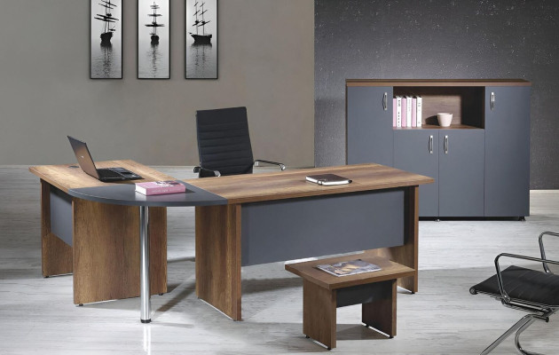 Complete Office Corner Office Table Office Furniture 3-Piece Wood Set Gray Computer Furniture