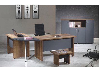 Complete Office Corner Office Table Office Furniture 3-Piece Wood Set Gray Computer Furniture