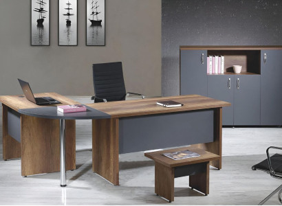 Study room furniture Computer furniture Office furniture Corner office table 3-piece wood gray