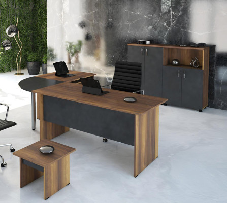 Corner office table computer furniture work table office furniture 3-piece wood set brown