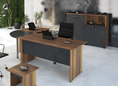 Corner office table computer furniture work table office furniture 3-piece wood set brown