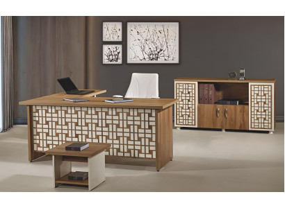 Computer furniture work table Office furniture corner office table 3-piece wood set brown