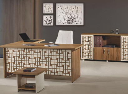 Computer furniture work table Office furniture corner office table 3-piece wood set brown