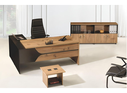 Office Computer Furniture Work Table Office Furniture Table 3-Piece Wood Set Brown