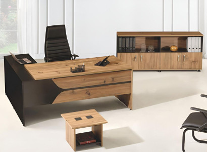 Office Computer Furniture Work Table Office Furniture Table 3-Piece Wood Set Brown