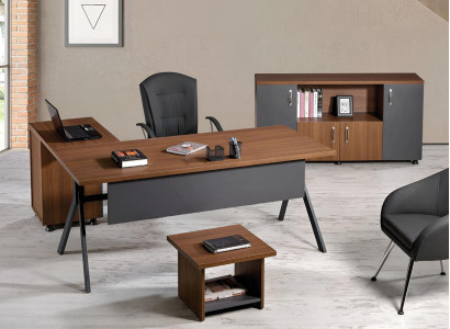 Study room furniture Complete Office Corner Office table Set 3-piece Wood Gray Table