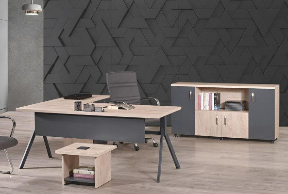 Complete Office Office furniture Corner Office table Office Office desk Set 3-piece Wood Gray