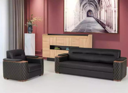 Black sofa set three-seater armchair study room luxury 2-piece 3+1