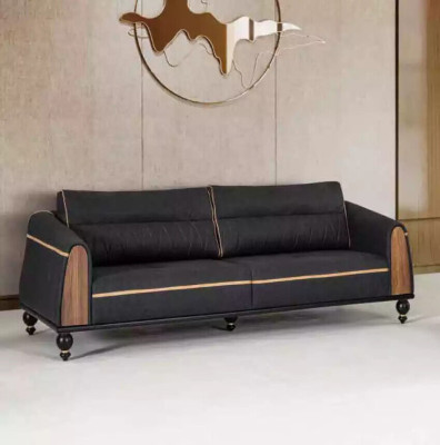 Black Sofa Set Modern Suite Three Seater Armchair Fabric Furniture 2 Pieces