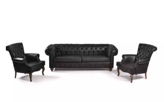 Black Chesterfield Three Seater Office Furnishings Couch Luxury Seater