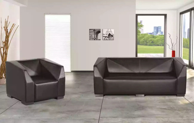Black study room furniture sofa set three-seater luxury armchair 2-piece