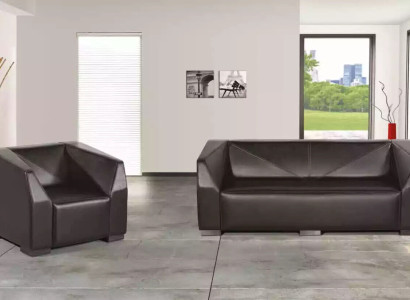 Black study room furniture sofa set three-seater luxury armchair 2-piece