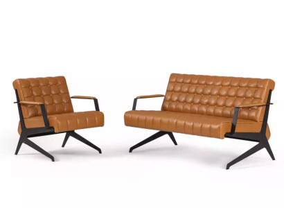 Light brown study room seating set two-seater armchair office set 2+1