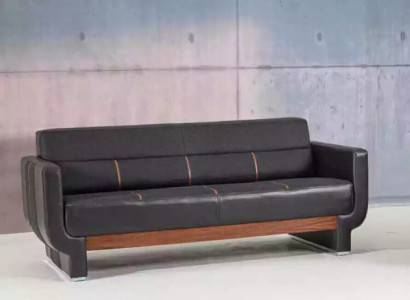 Black Three Seater Couch Modern Leather Furniture Office Furnishings Upholstery