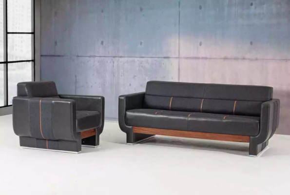 Black Three Seater Couch Modern Leather Furniture Office Furnishings Upholstery
