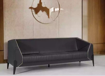 Black leather sofa Office furniture Living room New couch Luxury upholstered sofas