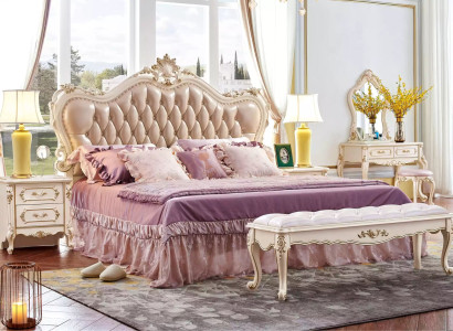 Bedroom Set chesterfield Bed 2x Bedside tables classic Furniture 3-piece