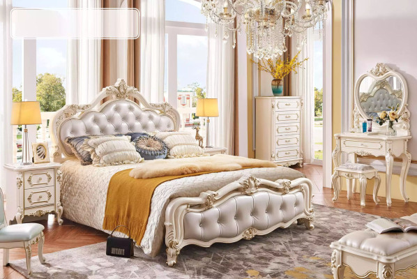 Bedroom Set chesterfield Bed + 2x Bedside tables Wood luxury 3-piece interior