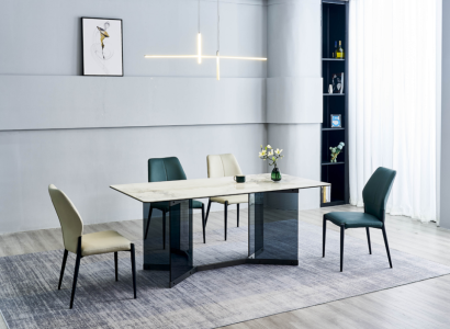 Modern dining room set designer dining table 6x upholstered chairs 7-piece set