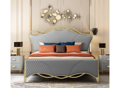 Stylish Bedroom Bed Designer Imitation leather Double bed wooden frame