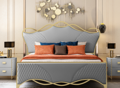 Stylish Bedroom Bed Designer Imitation leather Double bed wooden frame