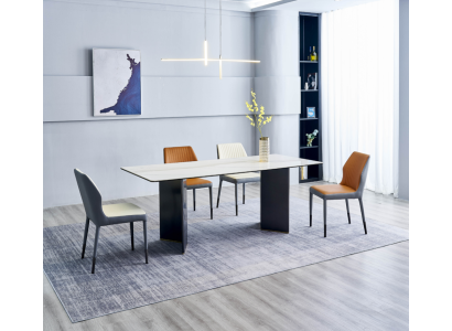 Modern Dining room Set Large Dining table 6x Imitation leather Chairs Luxury Furniture