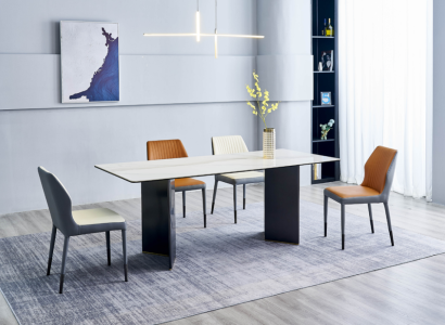 Modern Dining room Set Large Dining table 6x Imitation leather Chairs Luxury Furniture