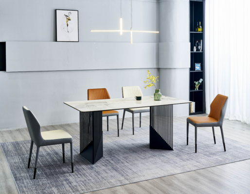 Dining set Dining room table Designer 6x Imitation leather Chairs Dining table 7 pieces
