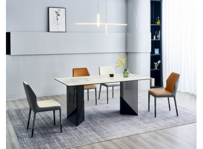Dining set Dining room table Designer 6x Imitation leather Chairs Dining table 7 pieces