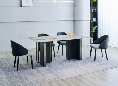 Noble Dining room Furniture Designer Dining room Table 6x Imitation leather Chairs 7pcs